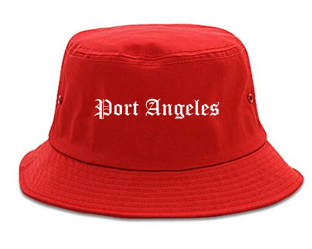 Port Angeles Washington WA Old English Mens Bucket Hat Red