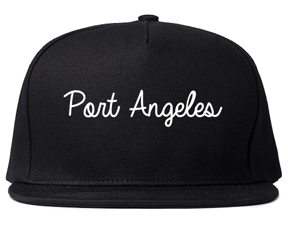 Port Angeles Washington WA Script Mens Snapback Hat Black