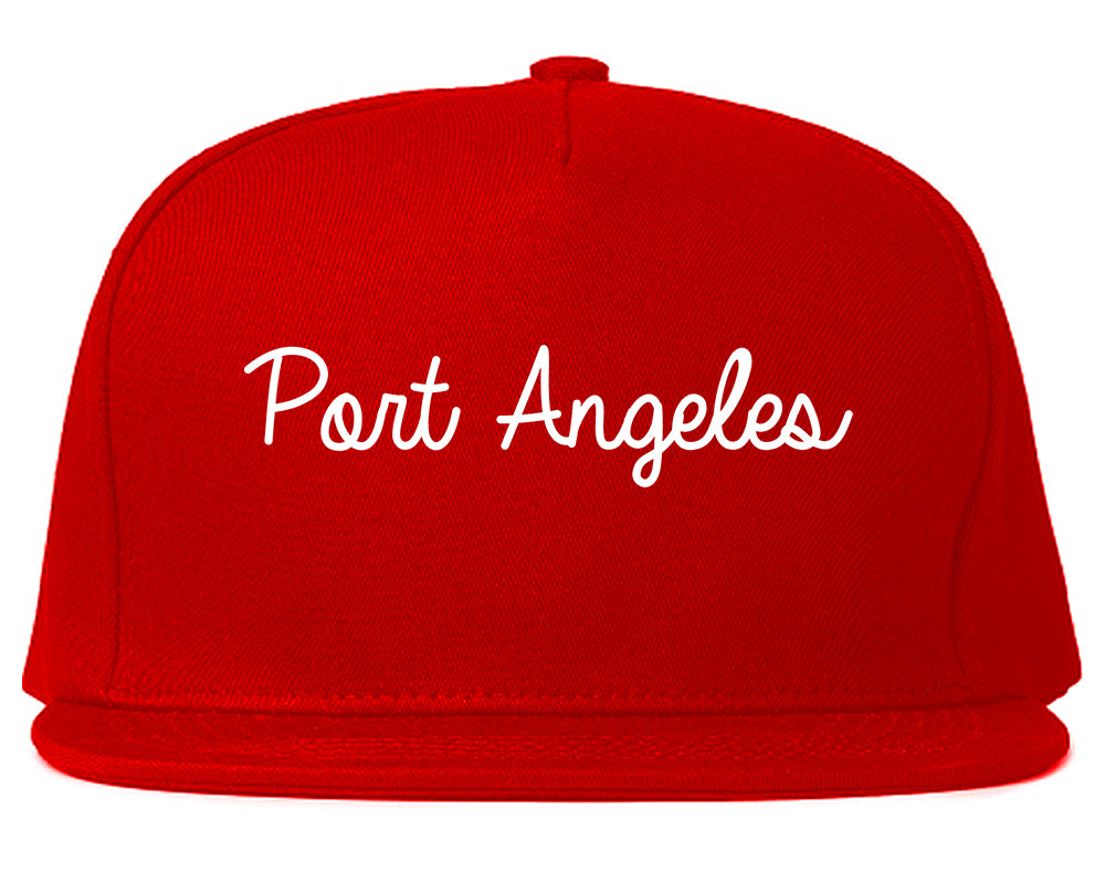 Port Angeles Washington WA Script Mens Snapback Hat Red