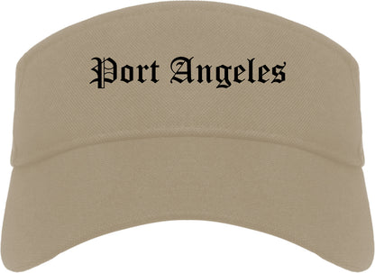 Port Angeles Washington WA Old English Mens Visor Cap Hat Khaki