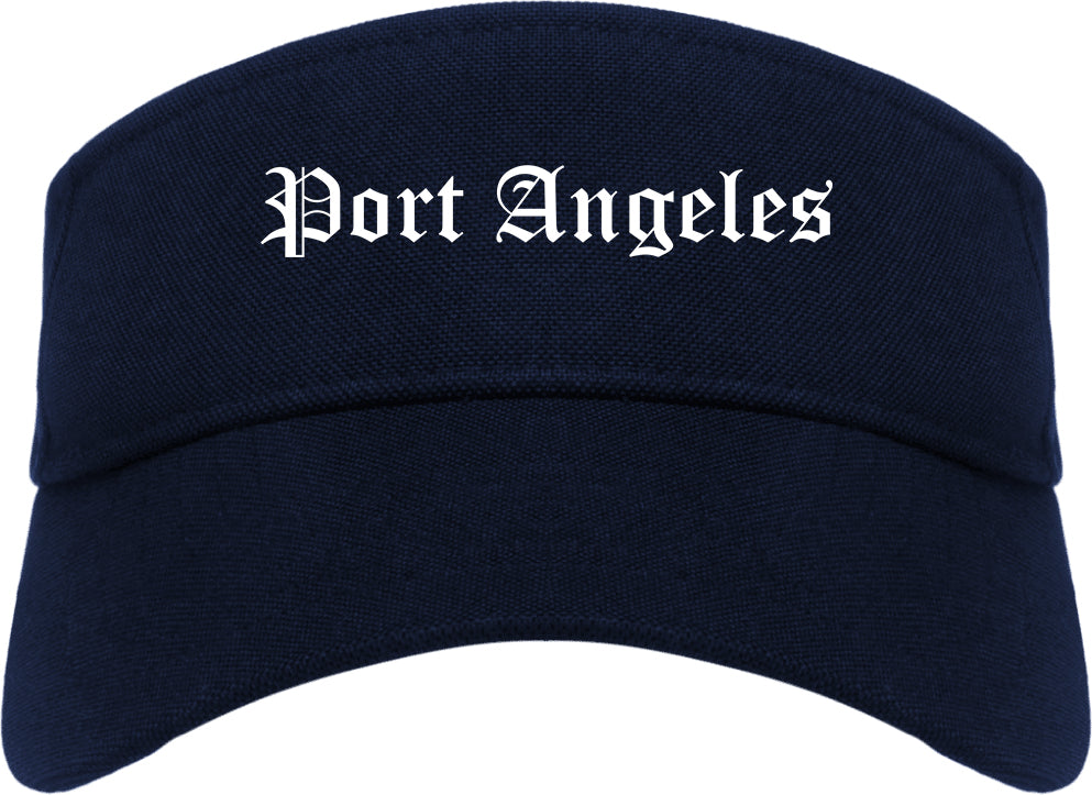 Port Angeles Washington WA Old English Mens Visor Cap Hat Navy Blue