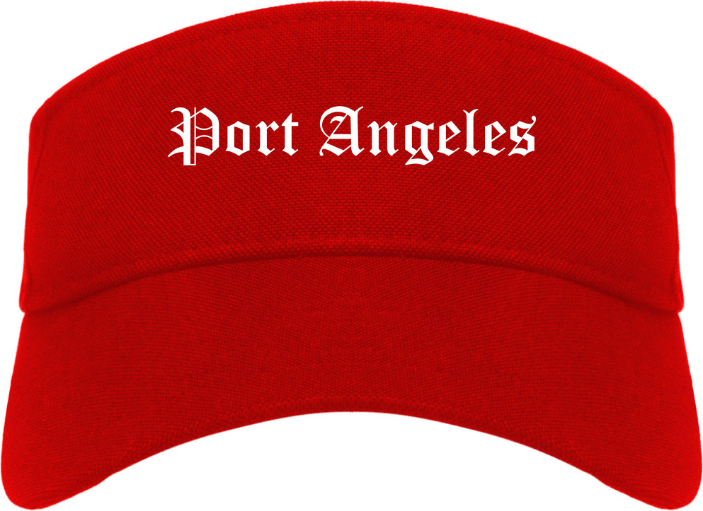 Port Angeles Washington WA Old English Mens Visor Cap Hat Red