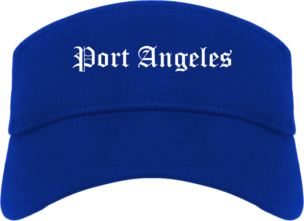 Port Angeles Washington WA Old English Mens Visor Cap Hat Royal Blue