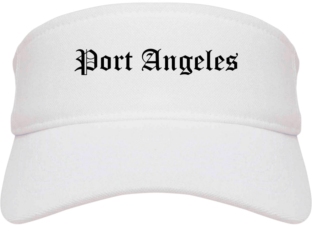 Port Angeles Washington WA Old English Mens Visor Cap Hat White