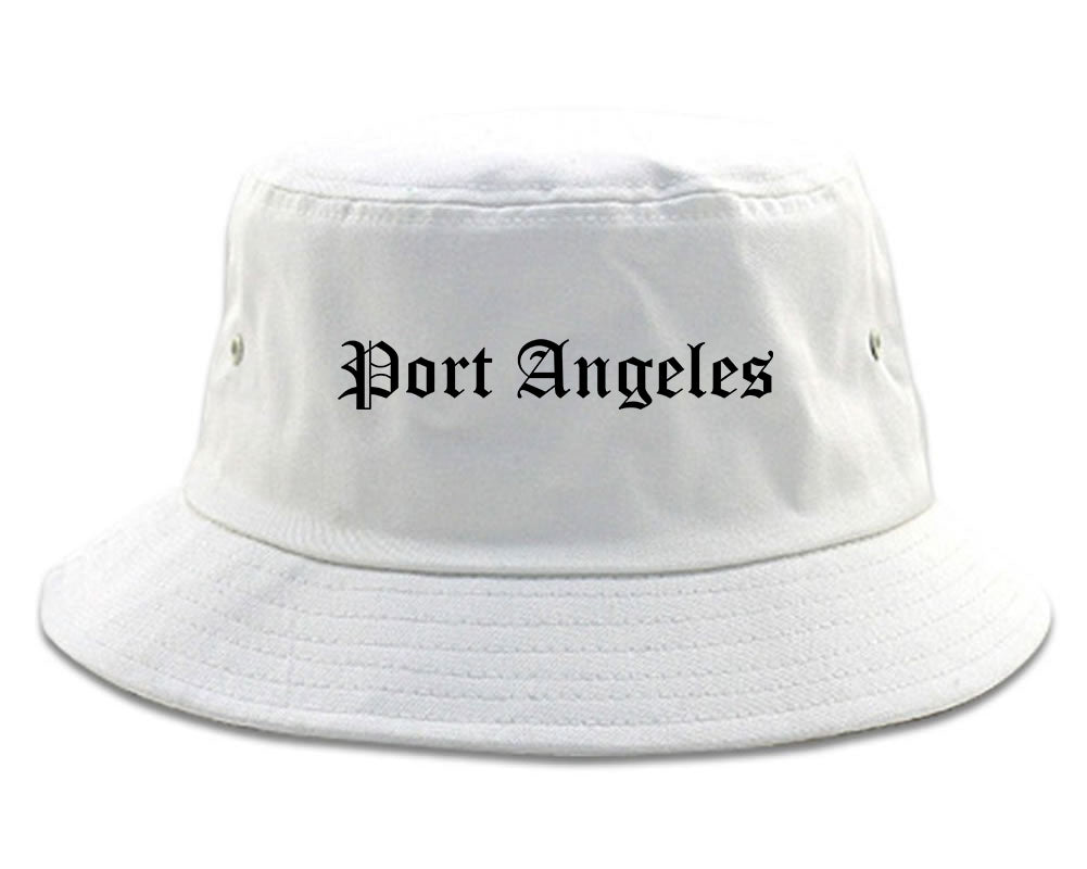 Port Angeles Washington WA Old English Mens Bucket Hat White