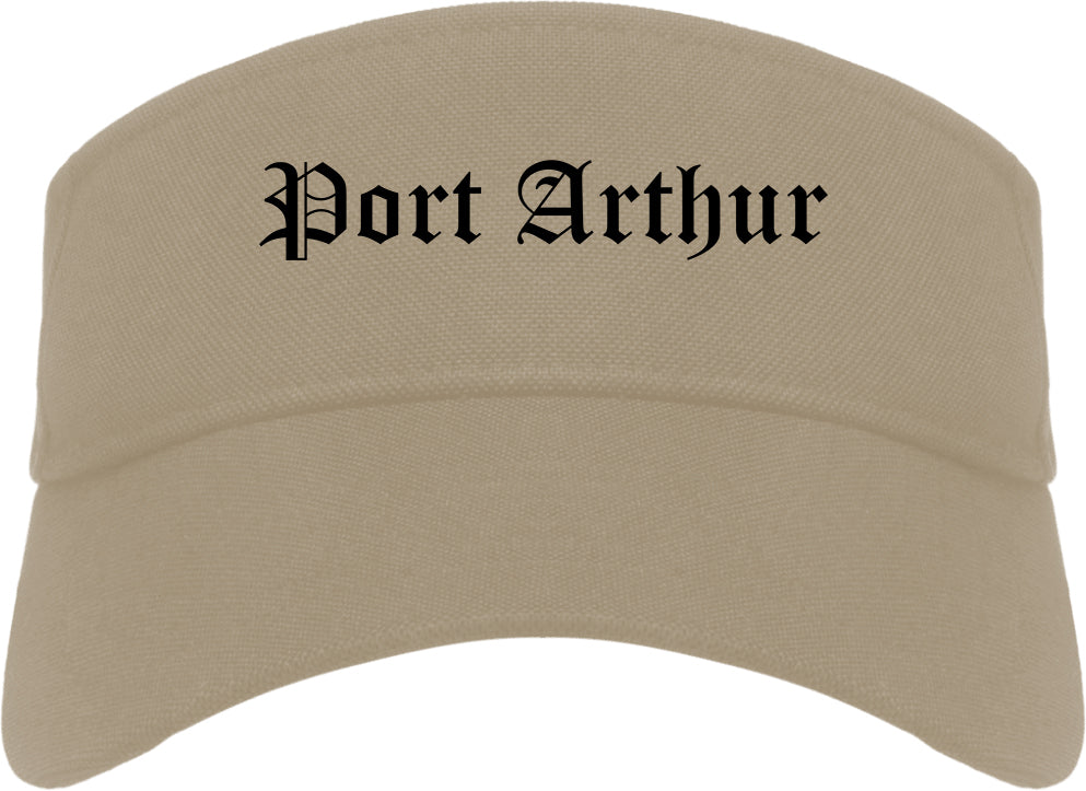 Port Arthur Texas TX Old English Mens Visor Cap Hat Khaki