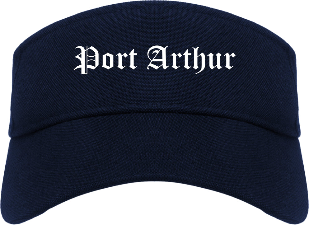 Port Arthur Texas TX Old English Mens Visor Cap Hat Navy Blue