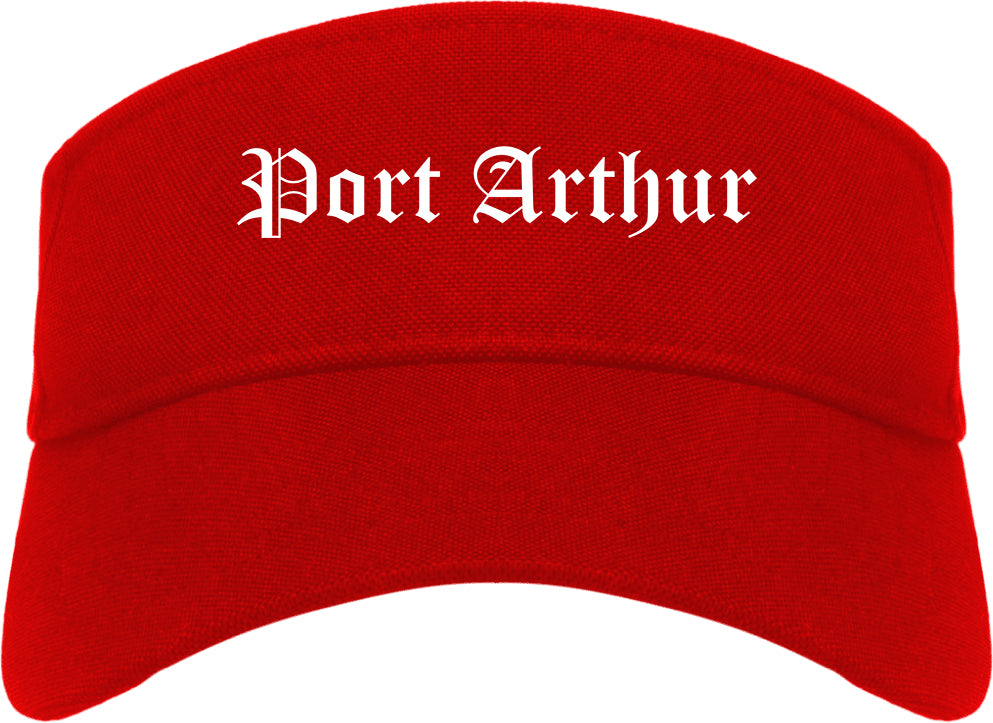Port Arthur Texas TX Old English Mens Visor Cap Hat Red