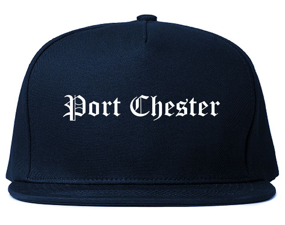 Port Chester New York NY Old English Mens Snapback Hat Navy Blue