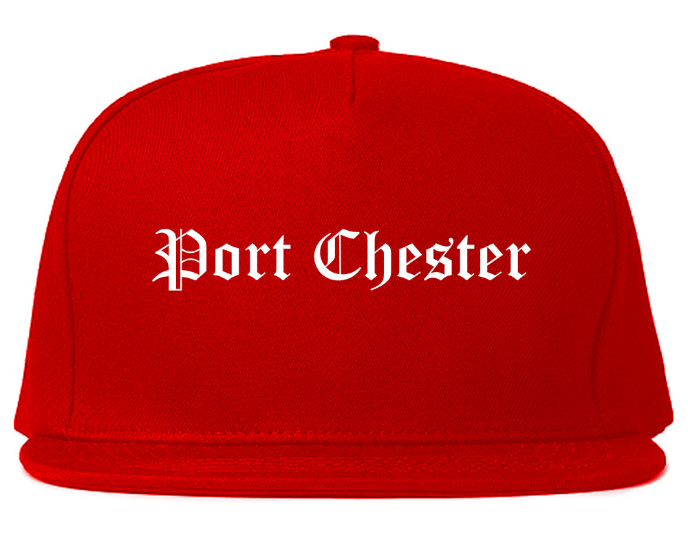 Port Chester New York NY Old English Mens Snapback Hat Red