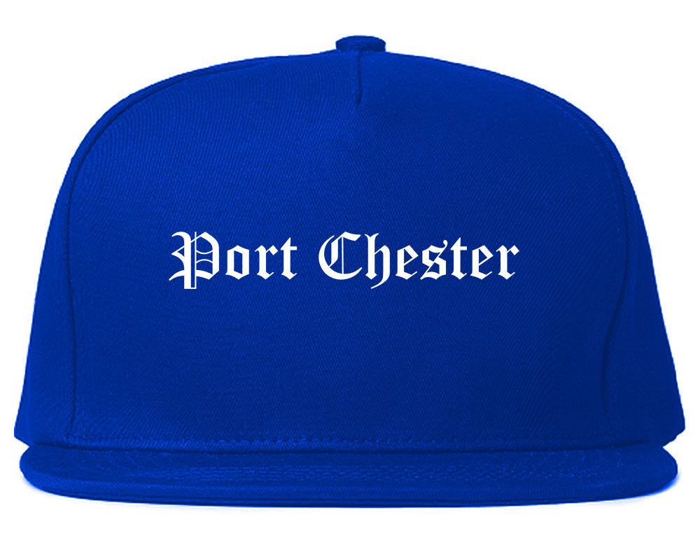 Port Chester New York NY Old English Mens Snapback Hat Royal Blue