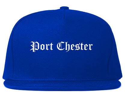 Port Chester New York NY Old English Mens Snapback Hat Royal Blue