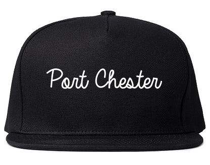 Port Chester New York NY Script Mens Snapback Hat Black