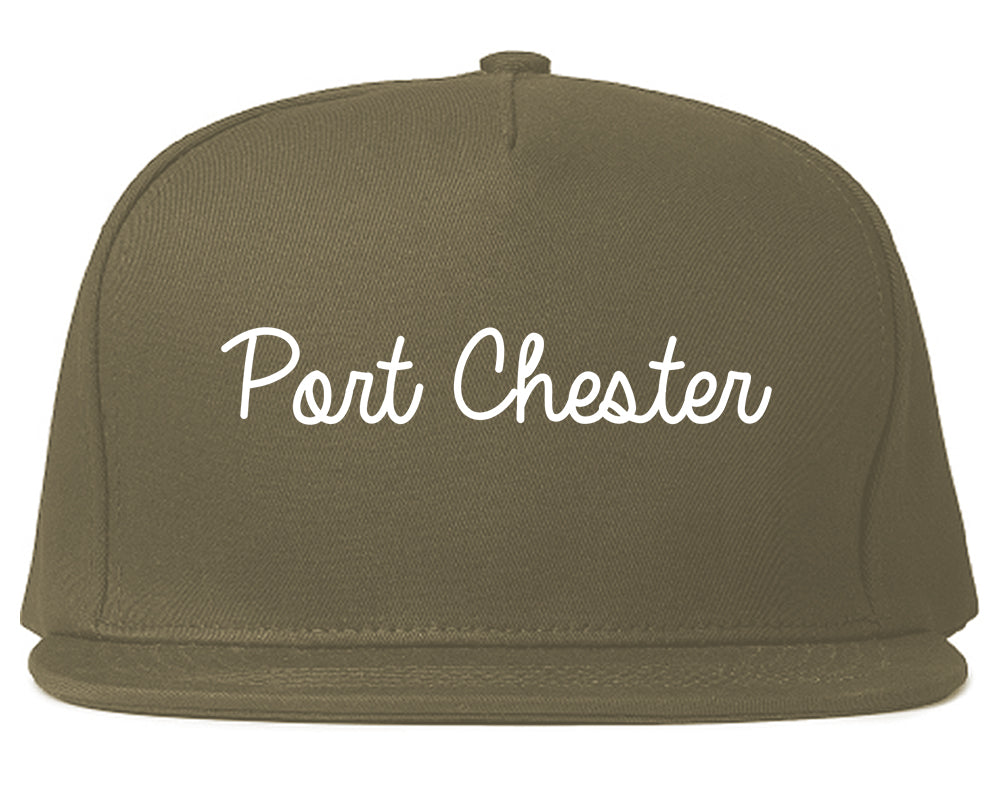 Port Chester New York NY Script Mens Snapback Hat Grey