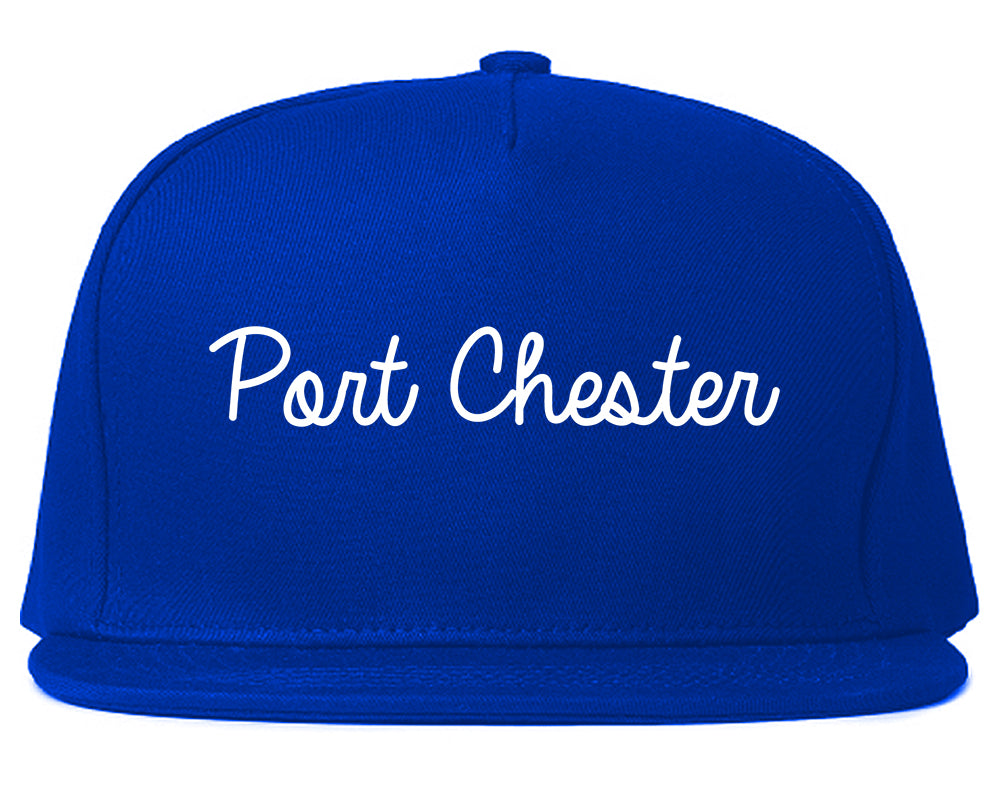 Port Chester New York NY Script Mens Snapback Hat Royal Blue
