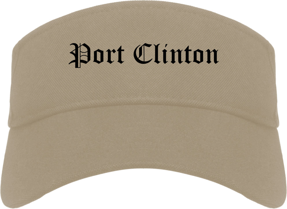 Port Clinton Ohio OH Old English Mens Visor Cap Hat Khaki