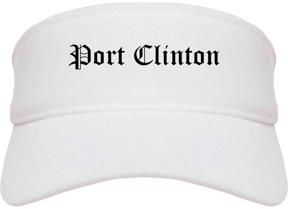 Port Clinton Ohio OH Old English Mens Visor Cap Hat White