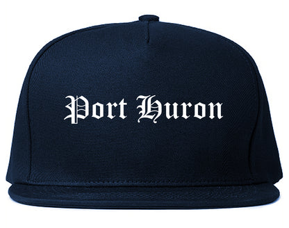 Port Huron Michigan MI Old English Mens Snapback Hat Navy Blue