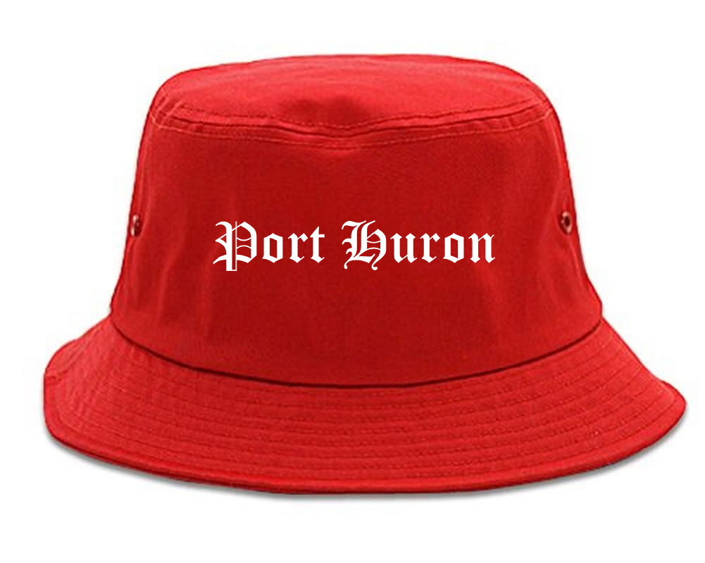 Port Huron Michigan MI Old English Mens Bucket Hat Red