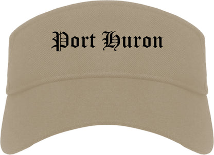 Port Huron Michigan MI Old English Mens Visor Cap Hat Khaki