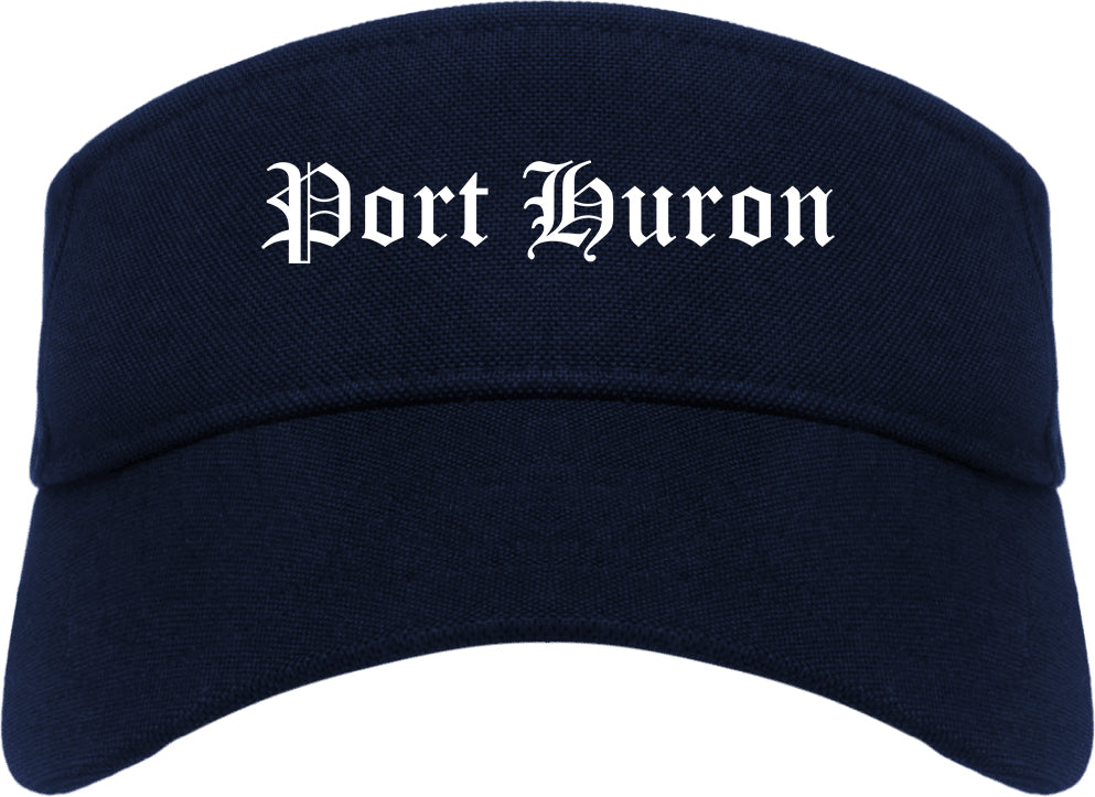 Port Huron Michigan MI Old English Mens Visor Cap Hat Navy Blue