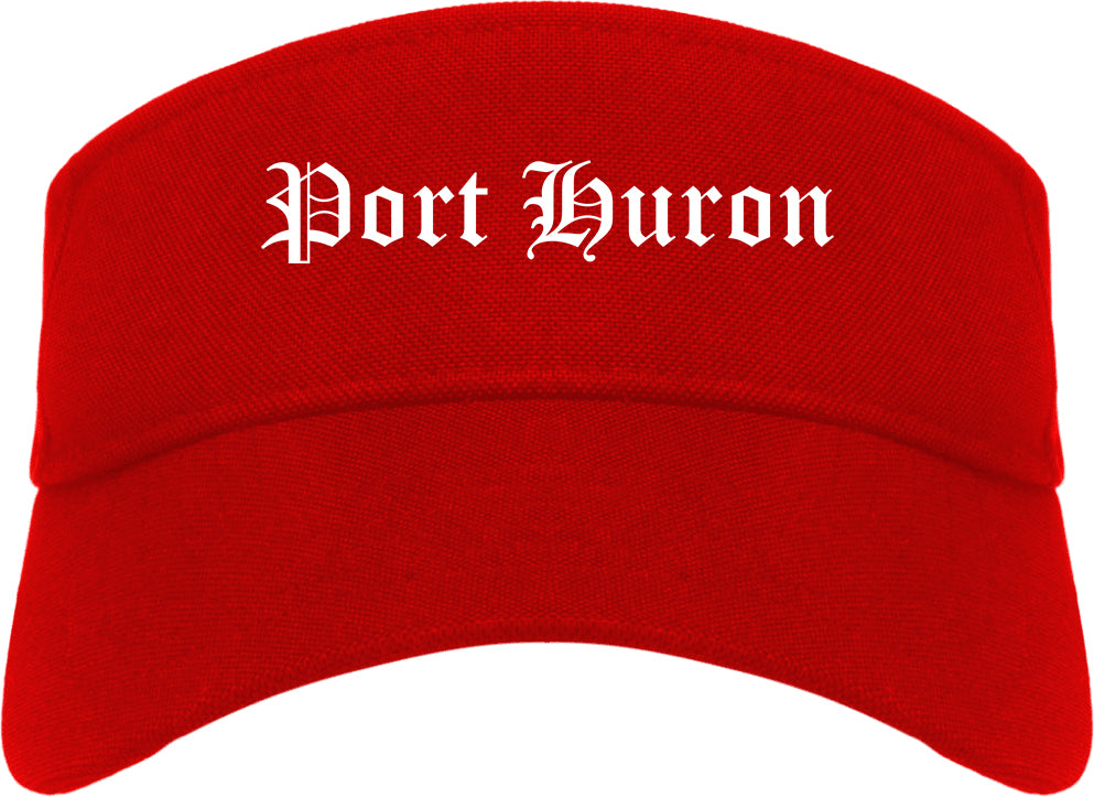Port Huron Michigan MI Old English Mens Visor Cap Hat Red