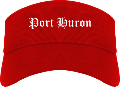 Port Huron Michigan MI Old English Mens Visor Cap Hat Red