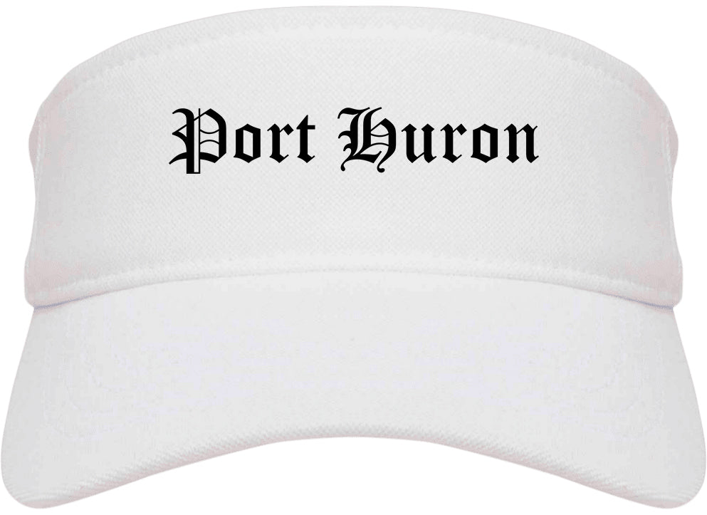 Port Huron Michigan MI Old English Mens Visor Cap Hat White