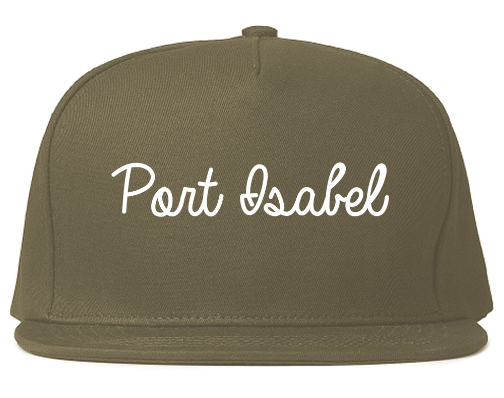 Port Isabel Texas TX Script Mens Snapback Hat Grey