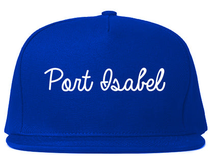 Port Isabel Texas TX Script Mens Snapback Hat Royal Blue