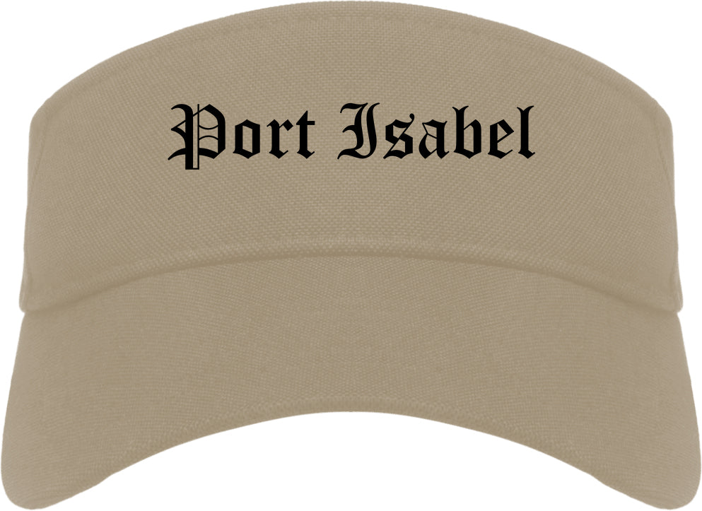 Port Isabel Texas TX Old English Mens Visor Cap Hat Khaki