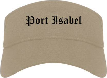 Port Isabel Texas TX Old English Mens Visor Cap Hat Khaki
