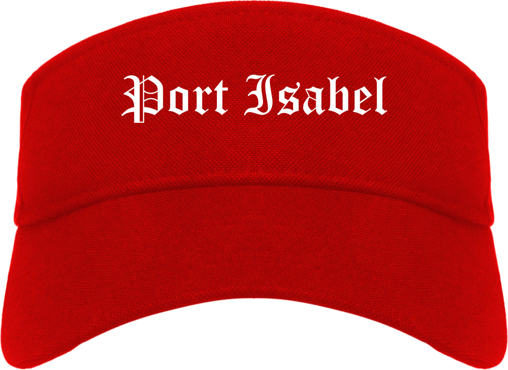Port Isabel Texas TX Old English Mens Visor Cap Hat Red