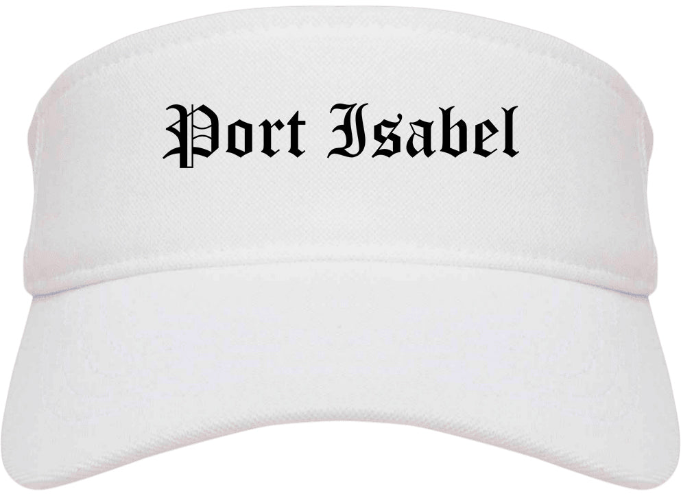 Port Isabel Texas TX Old English Mens Visor Cap Hat White