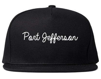 Port Jefferson New York NY Script Mens Snapback Hat Black
