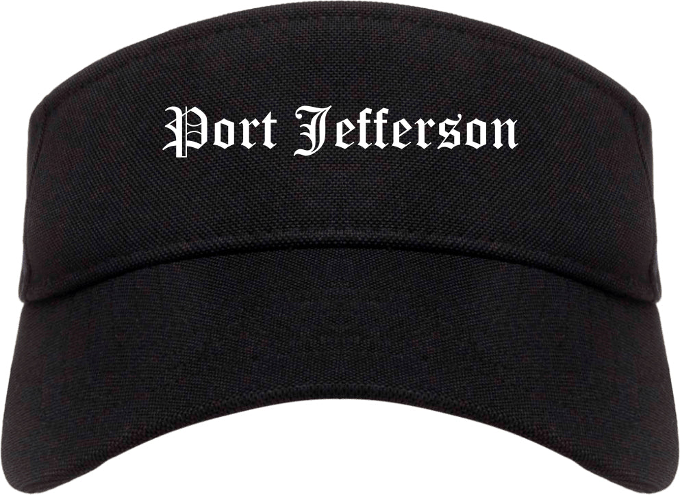 Port Jefferson New York NY Old English Mens Visor Cap Hat Black