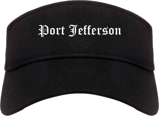 Port Jefferson New York NY Old English Mens Visor Cap Hat Black