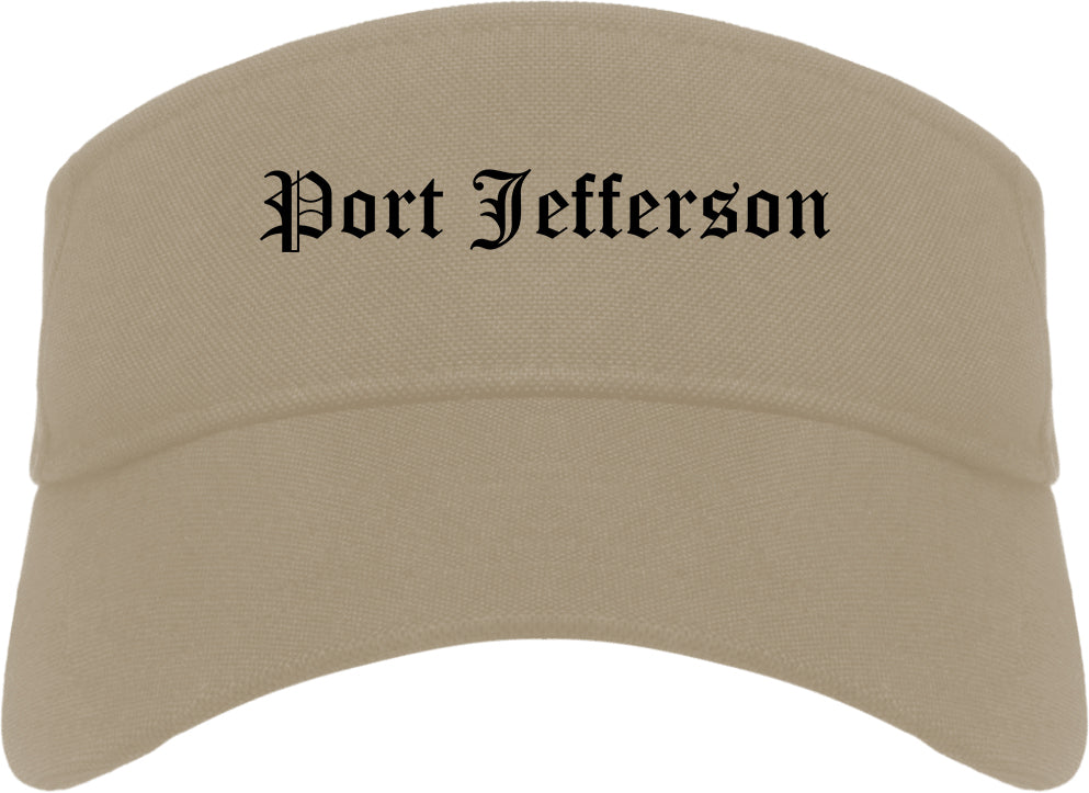 Port Jefferson New York NY Old English Mens Visor Cap Hat Khaki