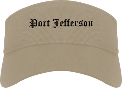 Port Jefferson New York NY Old English Mens Visor Cap Hat Khaki