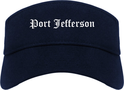 Port Jefferson New York NY Old English Mens Visor Cap Hat Navy Blue