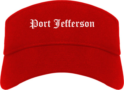 Port Jefferson New York NY Old English Mens Visor Cap Hat Red