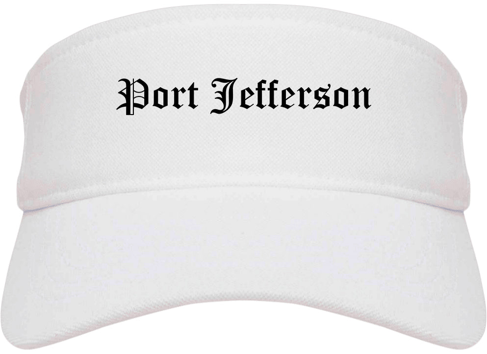Port Jefferson New York NY Old English Mens Visor Cap Hat White