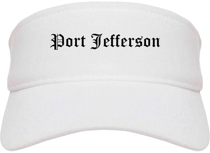 Port Jefferson New York NY Old English Mens Visor Cap Hat White