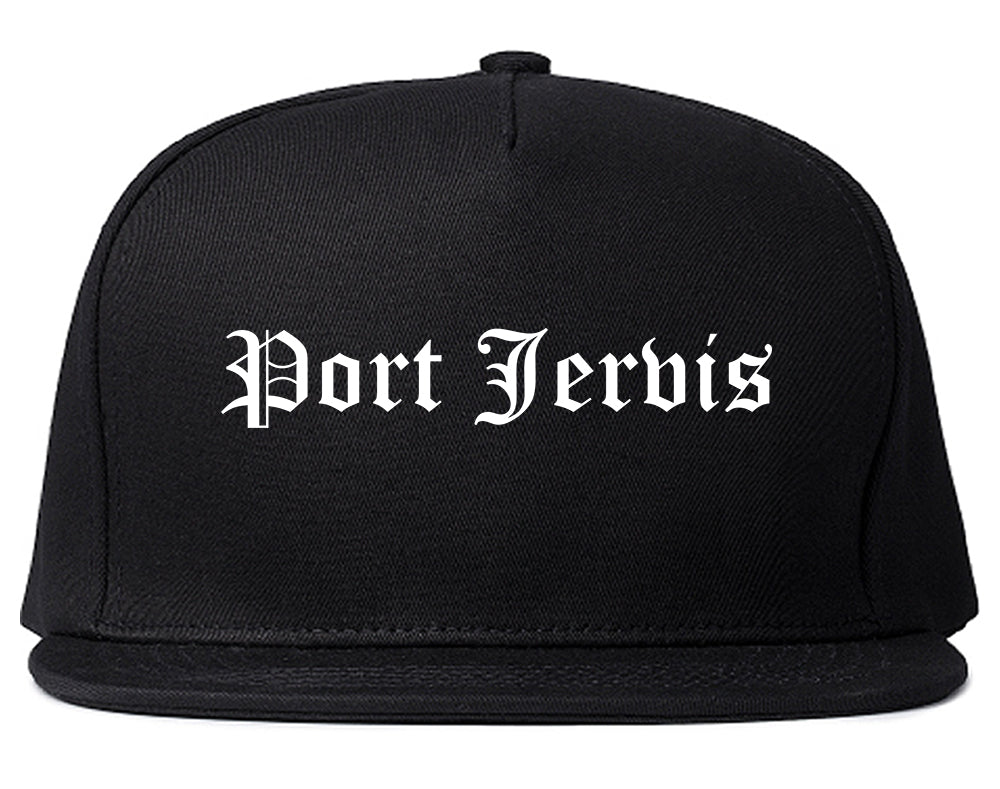 Port Jervis New York NY Old English Mens Snapback Hat Black