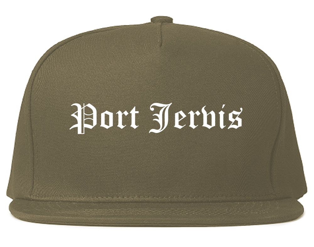 Port Jervis New York NY Old English Mens Snapback Hat Grey