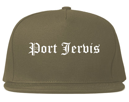 Port Jervis New York NY Old English Mens Snapback Hat Grey