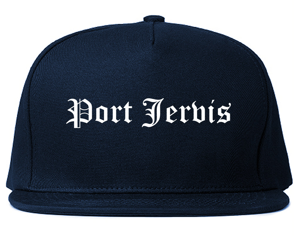 Port Jervis New York NY Old English Mens Snapback Hat Navy Blue