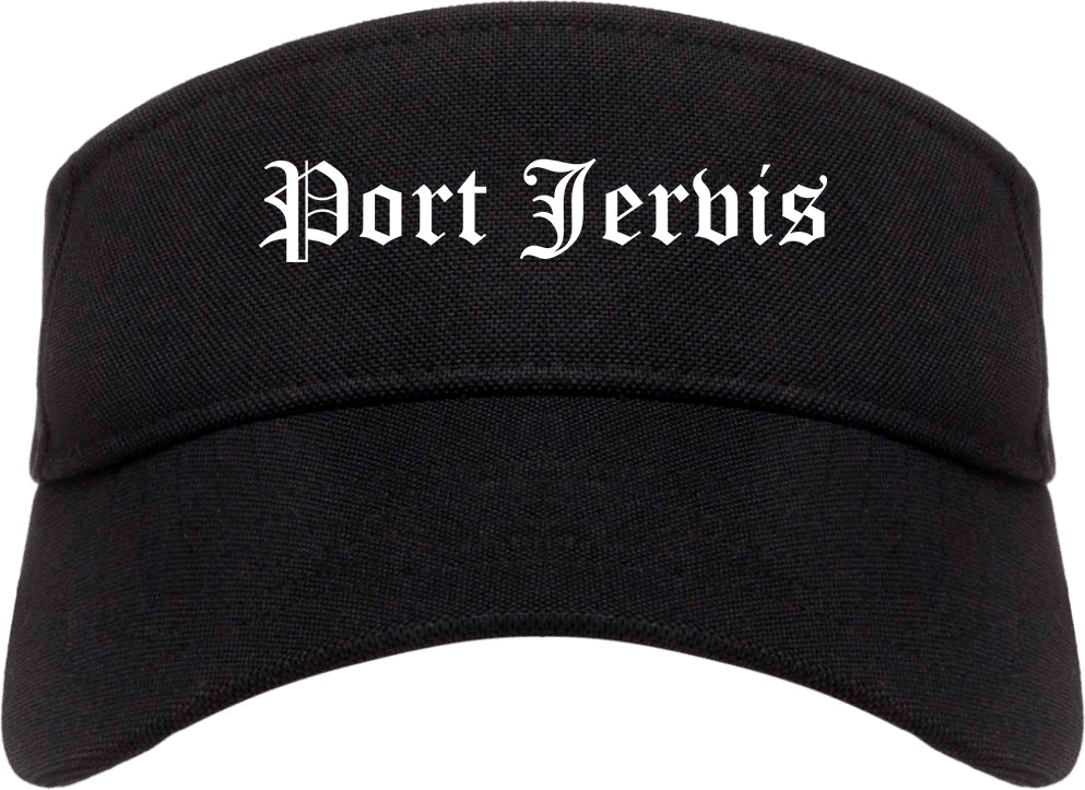 Port Jervis New York NY Old English Mens Visor Cap Hat Black