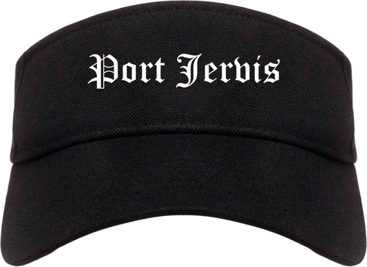 Port Jervis New York NY Old English Mens Visor Cap Hat Black