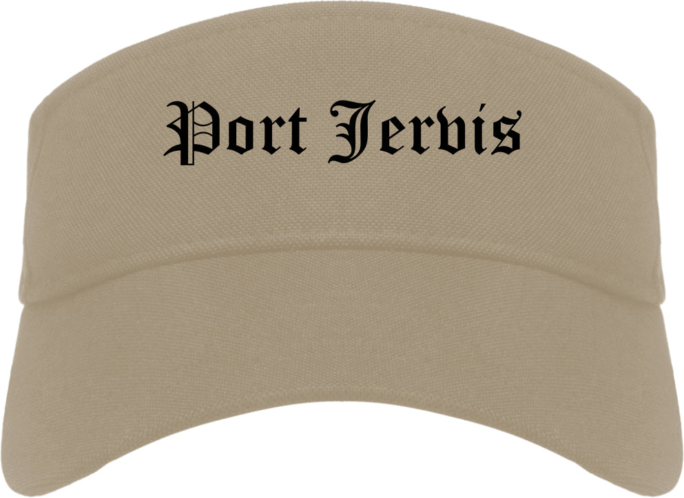 Port Jervis New York NY Old English Mens Visor Cap Hat Khaki